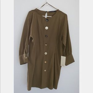 Zara Brown Linen Long sleeve  Dress